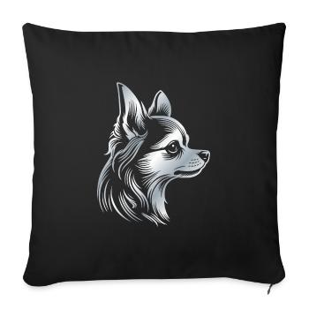 Chihuahua, long hair, dog head, drawing silver - Sofa pillowcase 17,3'' x 17,3'' (45 x 45 cm) - black - Front
