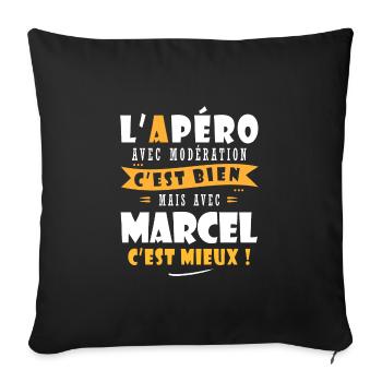 Marcel Apero T shirt Humour personnalisé marcel - Housse de coussin décorative 45 x 45 cm - noir - Devant