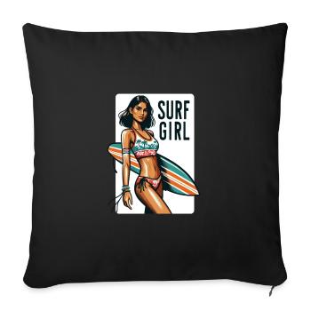 Tropical Surf Essence Surfer Girl Art - Sofakissenbezug 45 x 45 cm - Schwarz - Vorne