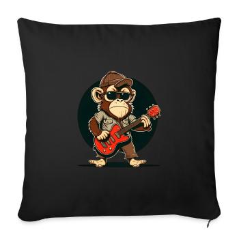 Affe Schimpanse spielt Acousitc Rock Gitarre - Sofakissenbezug 45 x 45 cm - Schwarz - Vorne
