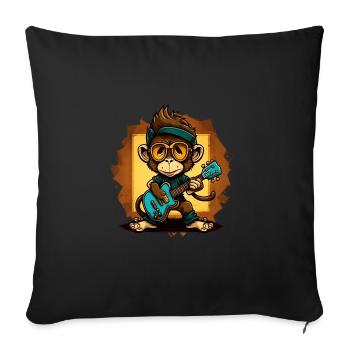 Affe Schimpanse spielt Acousitc Rock Gitarre - Sofakissenbezug 45 x 45 cm - Schwarz - Vorne