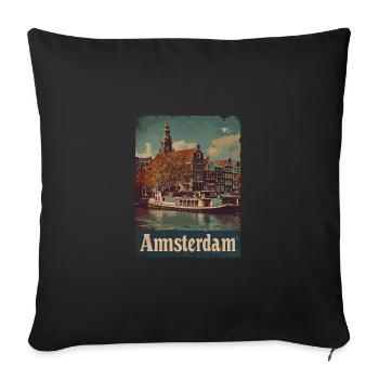 Vintage Amsterdam Kanal Niederlande Holland - Sofakissenbezug 45 x 45 cm - Schwarz - Vorne