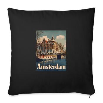 Vintage Amsterdam Kanal Niederlande Holland - Sofakissenbezug 45 x 45 cm - Schwarz - Vorne