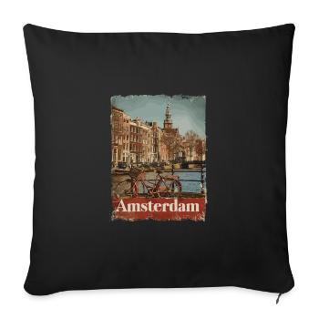 Vintage Amsterdam Kanal Niederlande Holland - Sofakissenbezug 45 x 45 cm - Schwarz - Vorne