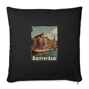 Vintage Amsterdam Kanal Niederlande Holland - Sofakissenbezug 45 x 45 cm - Schwarz - Vorne