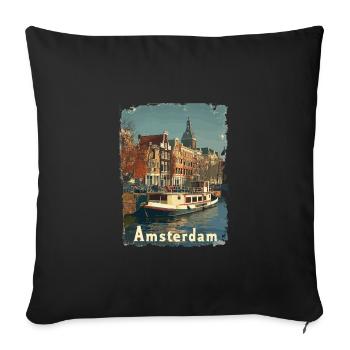 Vintage Amsterdam Kanal Niederlande Holland - Sofakissenbezug 45 x 45 cm - Schwarz - Vorne