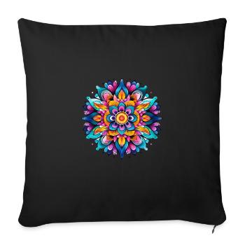 Buntes Mandala Lebendiges Blumenmuster - Sofakissenbezug 45 x 45 cm - Schwarz - Vorne