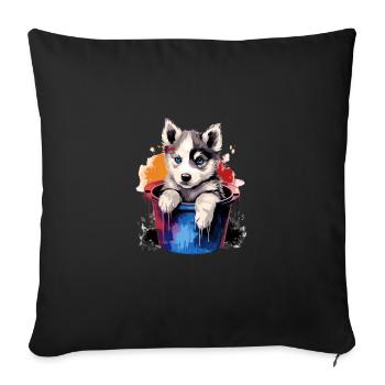 Siberian Husky Niedlicher Hund Farbeimer - Sofakissenbezug 45 x 45 cm - Schwarz - Vorne