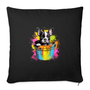 Boston Terrier Niedlicher Hund Farbeimer - Sofakissenbezug 45 x 45 cm - Schwarz - Vorne
