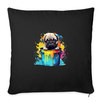 Mops Niedlicher Hund Farbeimer - Sofakissenbezug 45 x 45 cm - Schwarz - Vorne