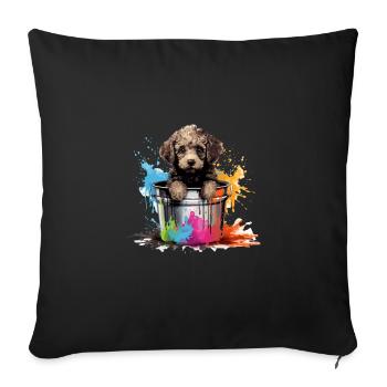 Niedlicher Pudel Hund Farbeimer - Sofakissenbezug 45 x 45 cm - Schwarz - Vorne