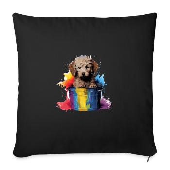 Niedlicher Pudel Hund Farbeimer - Sofakissenbezug 45 x 45 cm - Schwarz - Vorne