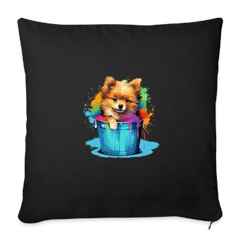 Zwergspitz Niedlicher Pomeranian Hund Farbeimer - Sofakissenbezug 45 x 45 cm - Schwarz - Vorne