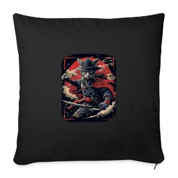 Japanische Katze Samurai Style für Katzen Fans - Sofakissenbezug 45 x 45 cm - Schwarz - Vorne