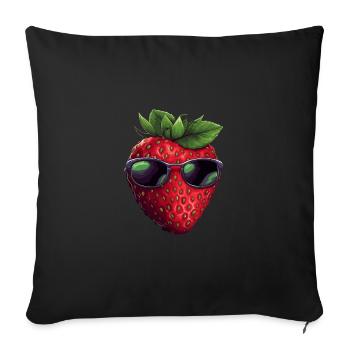 Lustige Erdbeere mit Sonnenbrille Frucht Tropisch - Sofakissenbezug 45 x 45 cm - Schwarz - Vorne