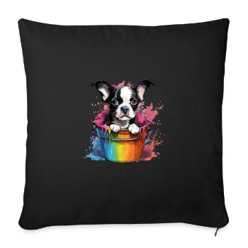 Boston Terrier Niedlicher Hund Farbeimer - Sofakissenbezug 45 x 45 cm - Schwarz - Vorne