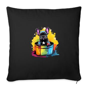 Französische Bulldogge Niedlicher Hund Farbeimer - Sofakissenbezug 45 x 45 cm - Schwarz - Vorne