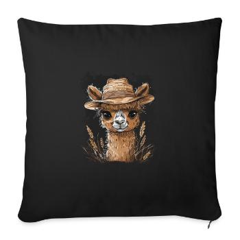 Niedliches Alpaka mit Strohhut Cartoon für - Sofakissenbezug 45 x 45 cm - Schwarz - Vorne