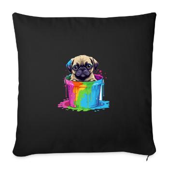 Mops Niedlicher Hund Farbeimer - Sofakissenbezug 45 x 45 cm - Schwarz - Vorne
