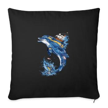 Ozean Wellen Segeln Abenteuer Delphin - Sofakissenbezug 45 x 45 cm - Schwarz - Vorne