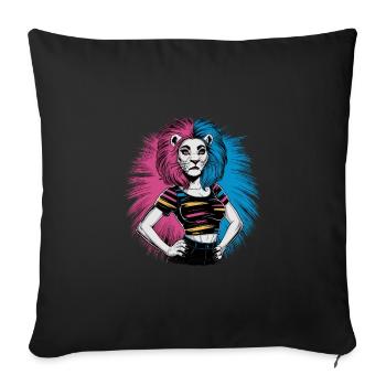 Punk Löwe mit rosa und blauen Haaren Retro Style - Sofakissenbezug 45 x 45 cm - Schwarz - Vorne