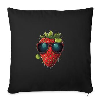 Lustige Erdbeere mit Sonnenbrille Frucht Tropisch - Sofakissenbezug 45 x 45 cm - Schwarz - Vorne