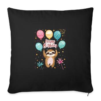 Liebenswertes Faultier hält Geburtstagsballons - Sofakissenbezug 45 x 45 cm - Schwarz - Vorne
