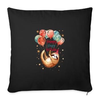 Liebenswertes Faultier hält Geburtstagsballons - Sofakissenbezug 45 x 45 cm - Schwarz - Vorne
