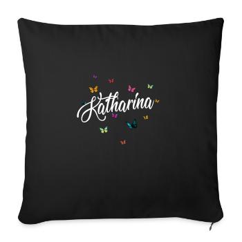 KATHARINA - Girl's Name & Colorful Butterflies - Sofa pillowcase 17,3'' x 17,3'' (45 x 45 cm) - black - Front