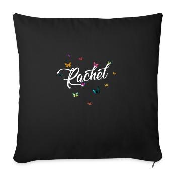 RACHEL - Girl's Name with Colorful Butterflies - Sofa pillowcase 17,3'' x 17,3'' (45 x 45 cm) - black - Front