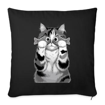 Niedliche Katze hält Fischaugen für - Sofakissenbezug 45 x 45 cm - Schwarz - Vorne