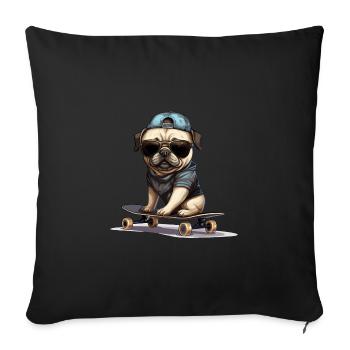 Skateboarding Mops für Skaters - Sofakissenbezug 45 x 45 cm - Schwarz - Vorne