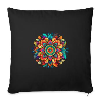 Buntes Mandala Lebendiges Blumenmuster - Sofakissenbezug 45 x 45 cm - Schwarz - Vorne