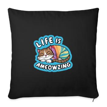 Bunte schlafende Katze mit positiver Botschaft - Sofakissenbezug 45 x 45 cm - Schwarz - Vorne