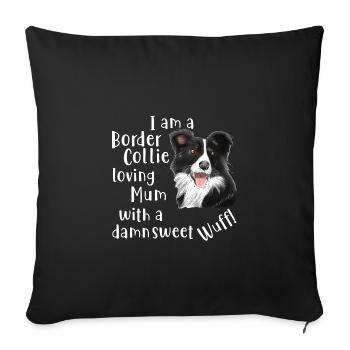Border collie aime maman avec un bonbon! - Housse de coussin décorative 45 x 45 cm - noir - Devant