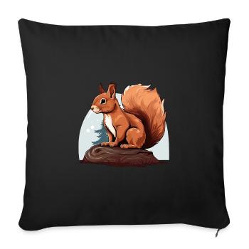 Herbst Eichhörnchen Wald Szene - Sofakissenbezug 45 x 45 cm - Schwarz - Vorne