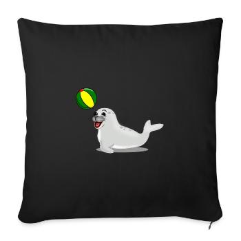 Phoque rieur avec boule - Housse de coussin décorative 45 x 45 cm - noir - Devant