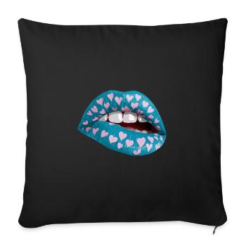 Buntes Lippen Design mit Herz-Muster - Sofakissenbezug 45 x 45 cm - Schwarz - Vorne