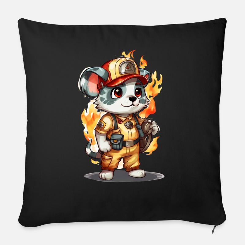 Pompier animal mignon, animaux - Housse de coussin décorative 45 x 45 cm - noir
