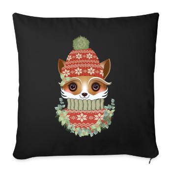 cute fox with sweater, bobble hat & wreath - Sofa pillowcase 17,3'' x 17,3'' (45 x 45 cm) - black - Front
