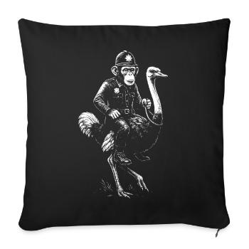 Humorous Monkey Policeman Riding Ostrich  - Sofa pillowcase 17,3'' x 17,3'' (45 x 45 cm) - black - Front