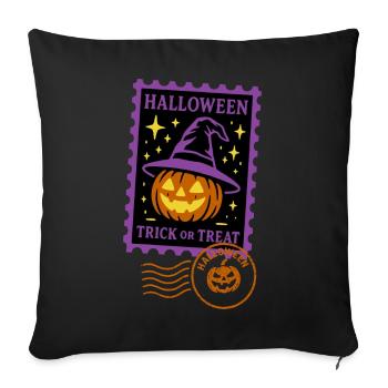 Timbre-poste - Citrouille d'Halloween avec chapeau magique - Housse de coussin décorative 45 x 45 cm - noir - Devant