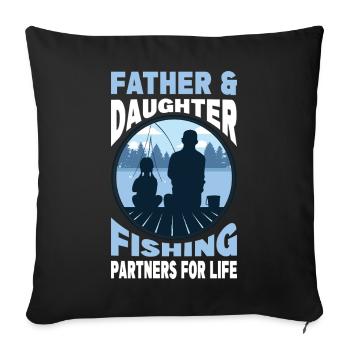Pêche Père et Fille - Organisation Partenaire pour la Vie - Housse de coussin décorative 45 x 45 cm - noir - Devant