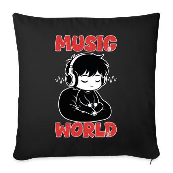 Music On World Off Manga Zen Headphones - Sofa pillowcase 17,3'' x 17,3'' (45 x 45 cm) - black - Front