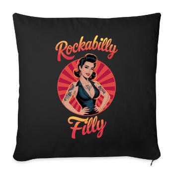Look rétro de tatouage vintage de pouliche rockabilly - Housse de coussin décorative 45 x 45 cm - noir - Devant
