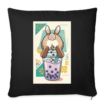 Bubble Tea Boba Drôle de Lapin mignon - Housse de coussin décorative 45 x 45 cm - noir - Devant