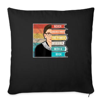 Never Underestimate The Power of A Girl With Book - Housse de coussin décorative 45 x 45 cm - noir - Devant