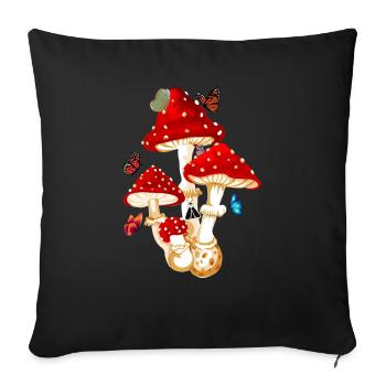 champignon papillon - Housse de coussin décorative 45 x 45 cm - noir - Devant
