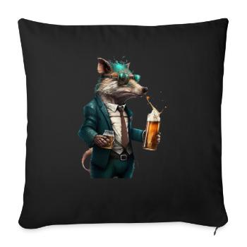 Animal cool avec BIer. Style et alcool - Housse de coussin décorative 45 x 45 cm - noir - Devant