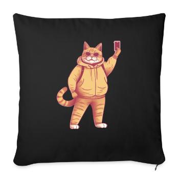 Selphie cat - Sofa pillowcase 17,3'' x 17,3'' (45 x 45 cm) - black - Front